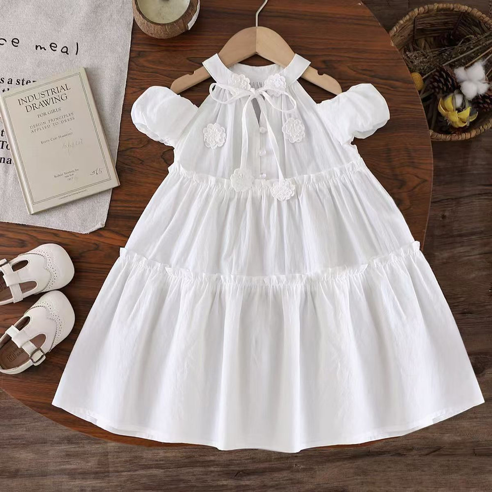 White girls' dress - new summer korean style floral embroidery princess dress - stylish baby dress