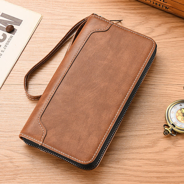 New men's long zipper wallet, multi-card position men's wallet, simple leather clutch bag, large capacity men's wallet