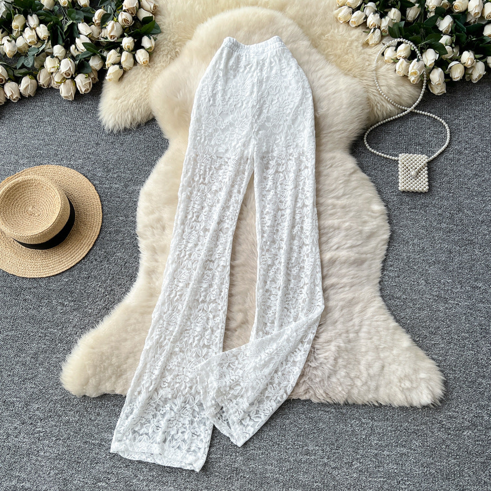 Fashion ins wear women's autumn wear pure lust hot girl high waist lacecasual pants women's slim slimming look hip flared pants