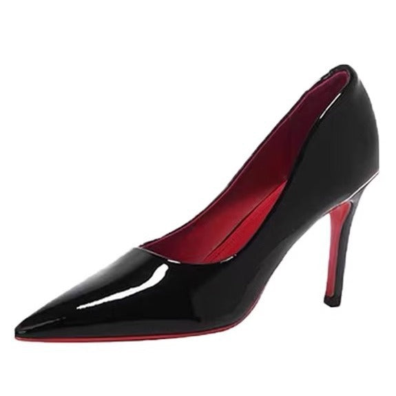 Black pointed-toe, red-soled, comfortable high heels for women, 2026 early spring new arrival, sexy and versatile stiletto pumps with a side cutout