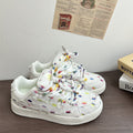 Fairy bean rainbow grid canvas sneakers women's autum breathable thick solewhite student shoes easiest for matchniche style sports casual shoes
