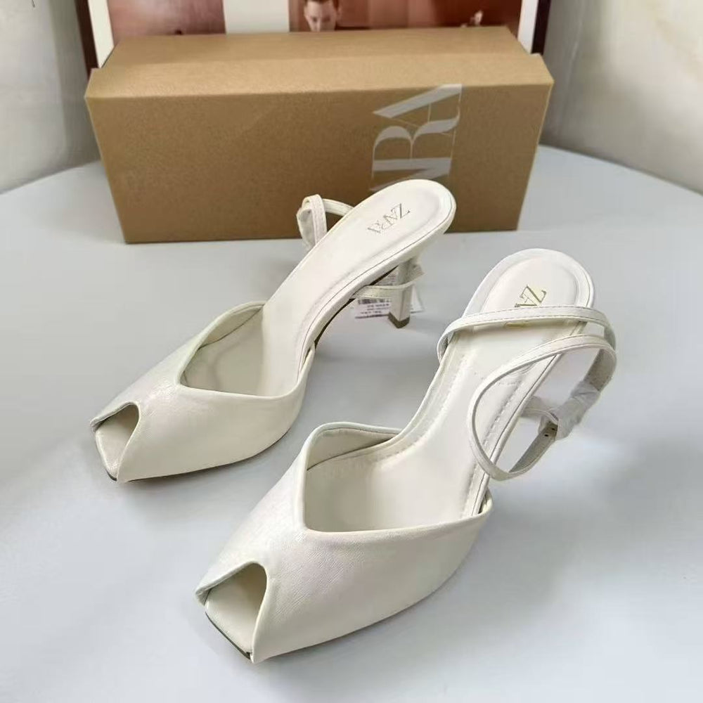 Za spain 2025 new summer women's shoes peep toe square toe elegant mary jane shoes elegant work clothing thin heel women