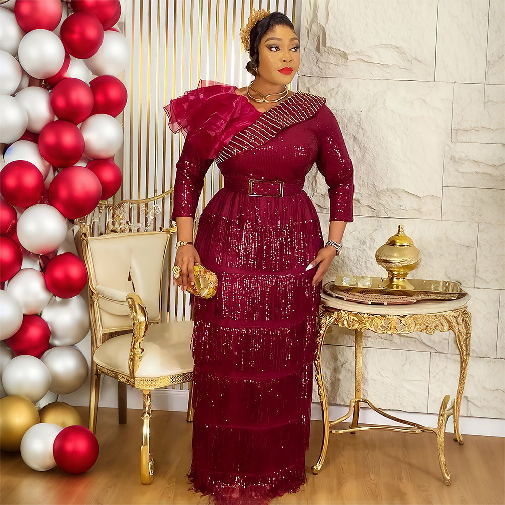 african women's clothing plus size new arrivalins  fashionexportsexy tassel dinner sequindress