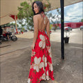 2025 new spring/summer off-the-shoulder v-neck women's camisole printed fairycore long elegant gown maxi dress