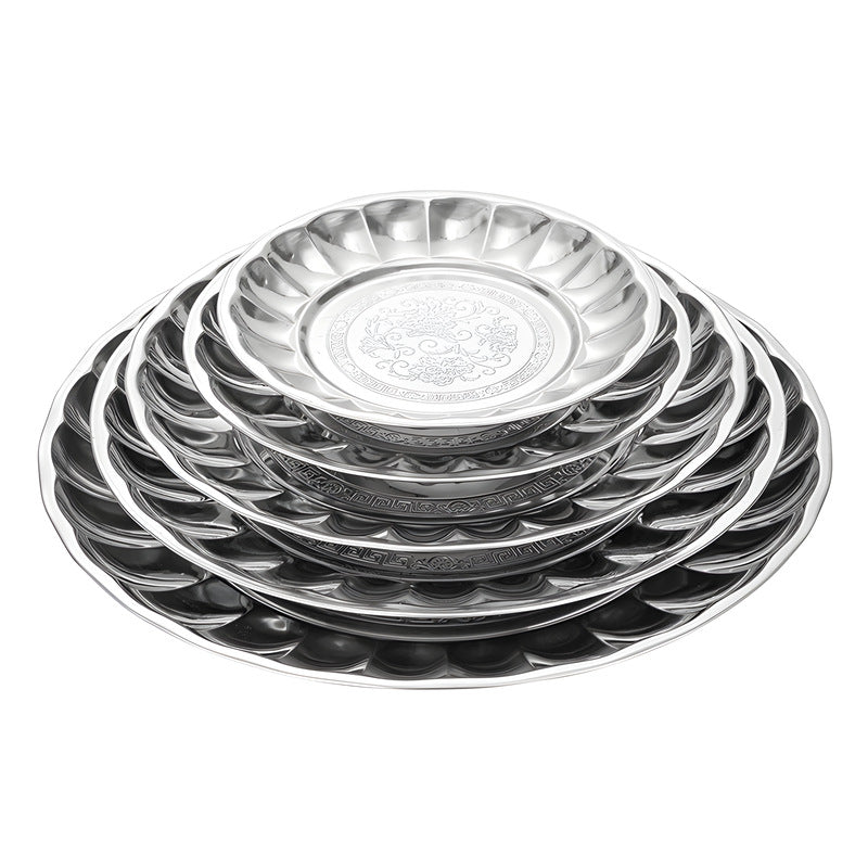 foreign trade stainless steel lily plate retro light luxury large tray household dinner plate food preparation plate fruit plate wholesale