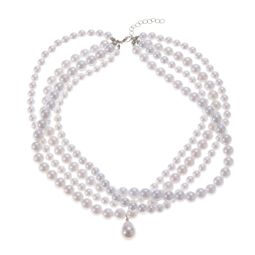 Pearl stacking necklace wholesale european and american cross-border jewelry multi-layer retro irregular water drop pendant beaded neck jewelry for women