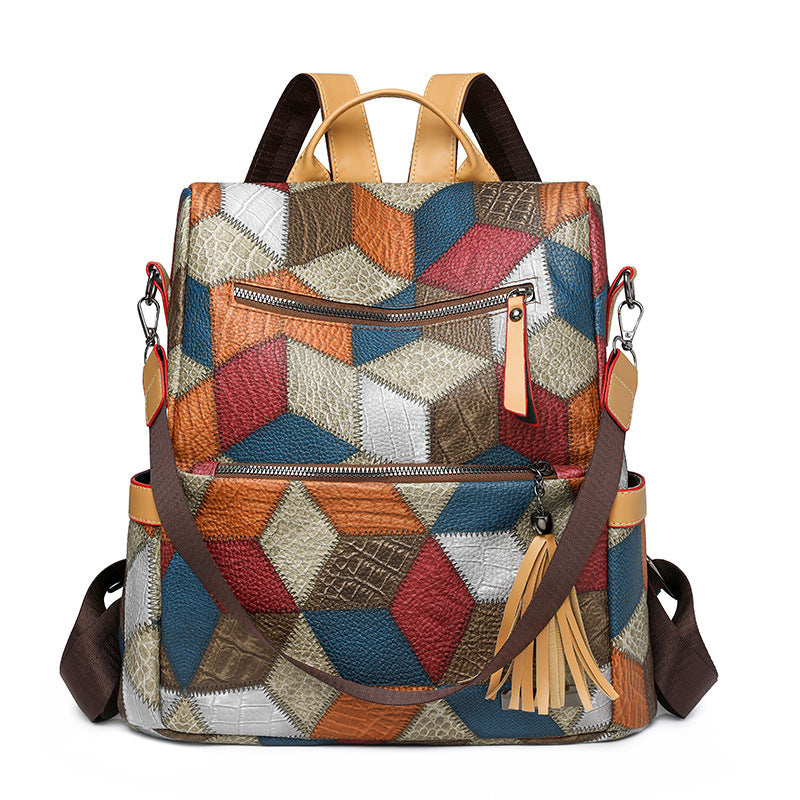 Backpack women's 2024 new Korean version of fashion solid color travel backpack large capacity school bag travel PU soft leather women's bag