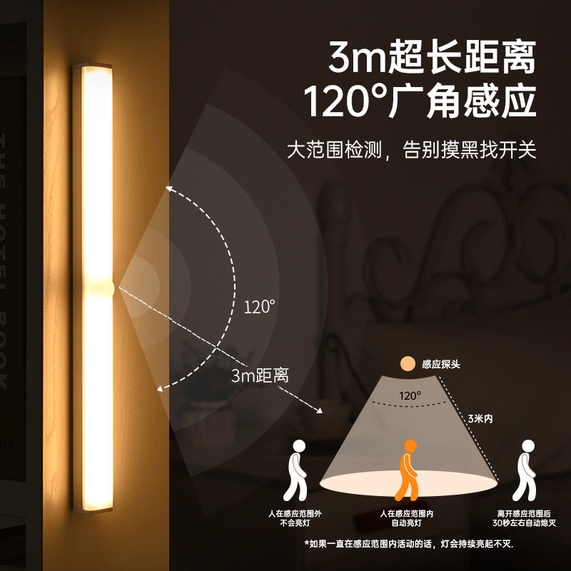 smart human body sensor led rechargeable strip light, wiring-free magnetic self-adhesive cabinet wardrobe light strip