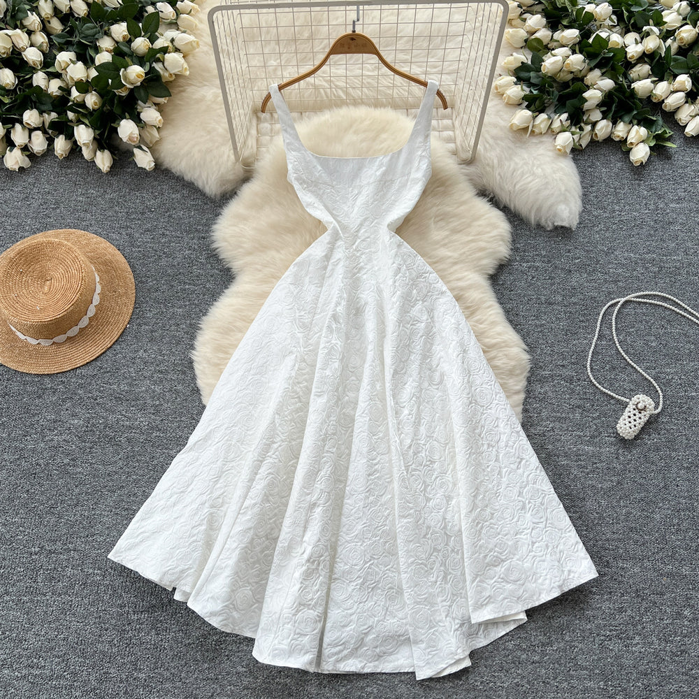 Palace retro jacquard dress dress for women summerfrench waist slimming lookelegant fluffy long skirt
