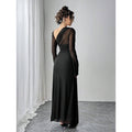 fashionautum mesh patchworklong sleeveselegance asymmetrical pleated silma-linedress women