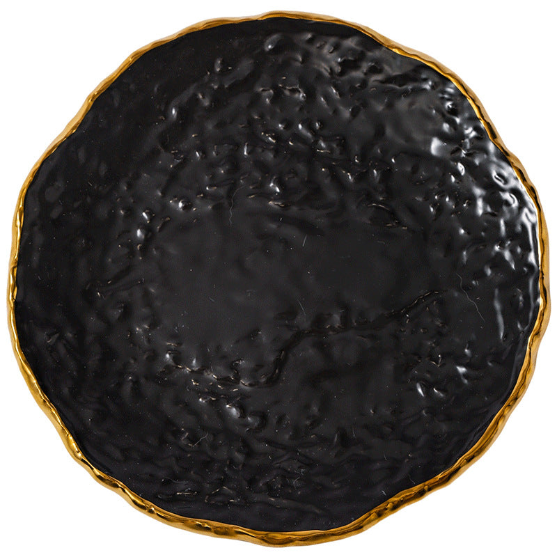 Luxury retro-style irregular ceramic dinnerware set with embossed gold trim – perfect for home, restaurant, and hotel table settings