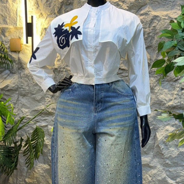 European and american cross-border women's fashion:  summer new arrivals - trendy, designer, unique embroidered long-sleeve blouse