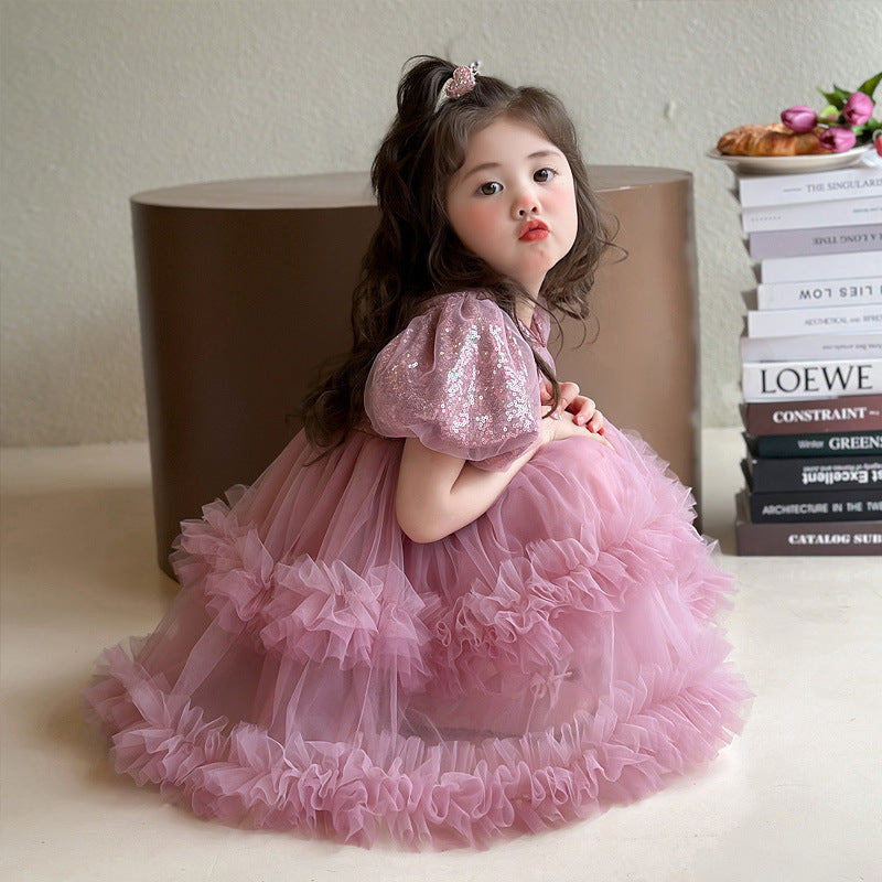 Girls' birthday dress -  summer collection - short sleeve dress - stylish and trendy princess dress - cake dress