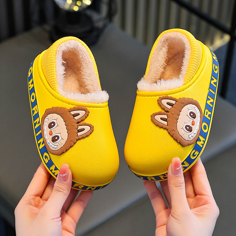 Kids cotton slippers winter indoor girl baby non-slipthickenedheattechcute boy's fur cotton shoes