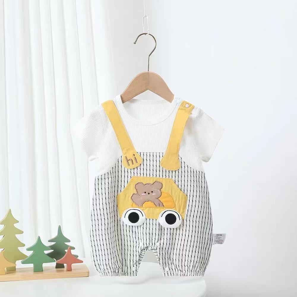 Summer lightweight baby cartoon romper - cute short-sleeve crawling suit - adorable summer outfit