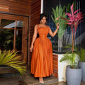 European and american cross-border women's fashion:  early winter new arrival - solid color sleeveless double shoulder braided rope waist cinched pleated maxi dress