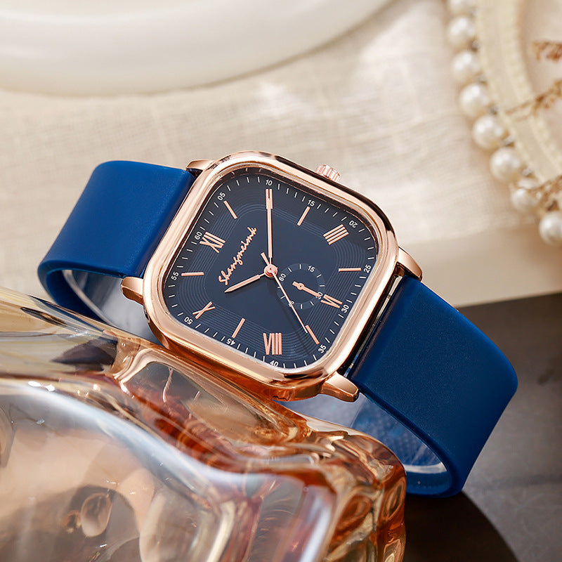 vintage style rose gold square roman scale silicone strap women's quartz watch factory direct sales wholesale