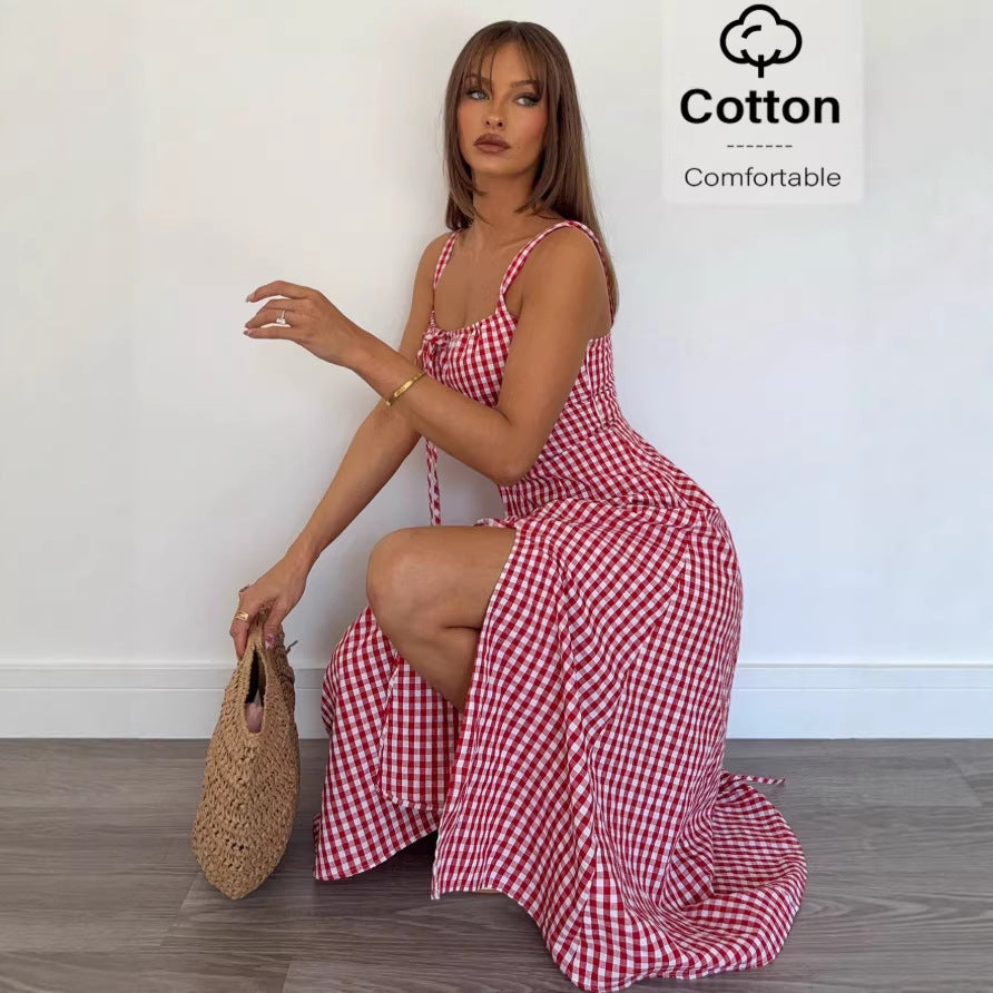 european and american cross-border new summer plaid cami dress - hot girl style