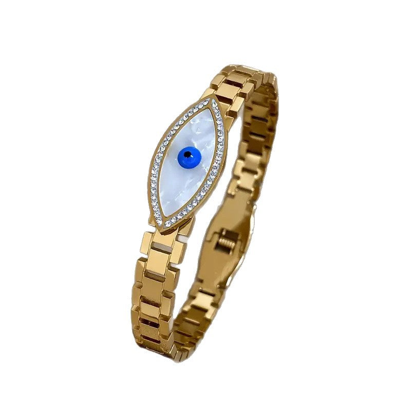 new stainless steel hollow watch pattern blue devil's eye golden open bracelet ins fashion temperament