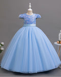Ready-to-ship, european and american style girls' evening gown, long, puffy skirt, high-end children's dress with sequin embellishments
