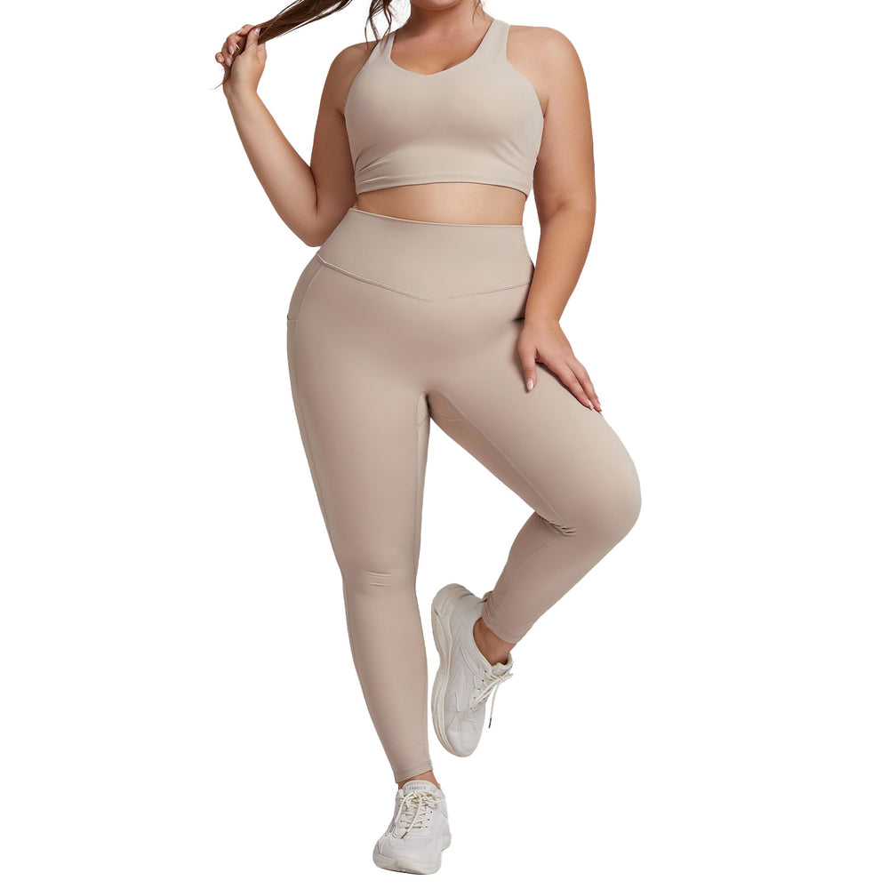 European and american autumn/winter new plus size yoga outfit set for women - high waist, pocketed, tight-fitting activewear set - factory customization available