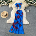 Vacation-style printed bandeau top and high-waisted skirt two-piece set for women, a sexy and trendy summer fashion outfit