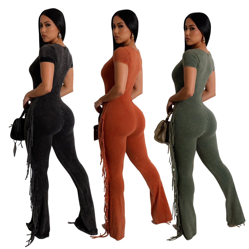 C6981 cross-border   independent station fashion women's clothing multi-color optional short sleeve jumpsuit long