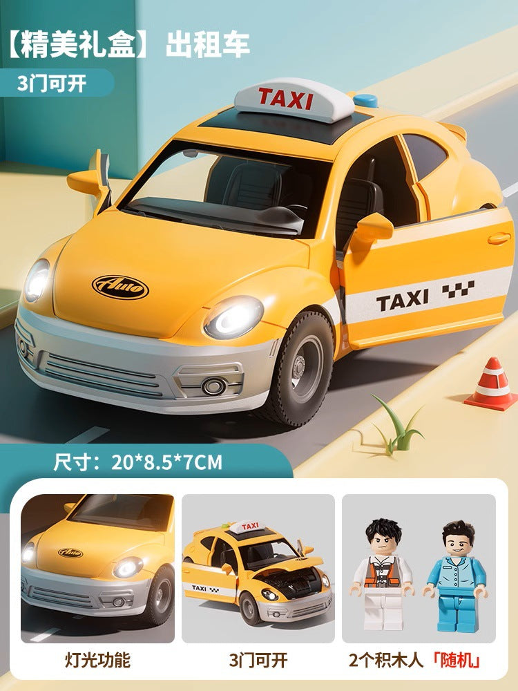 Large taxi toy for boys - inertia-powered, sound & light, educational, opening doors, car, baby birthday gift
