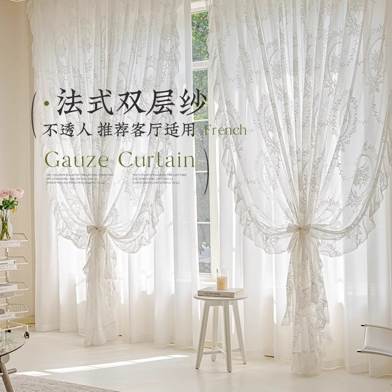 French princess style window screen classy romantic gauze curtain light-proof and opaque children's room gauze curtain shaoxing keqiao curtain