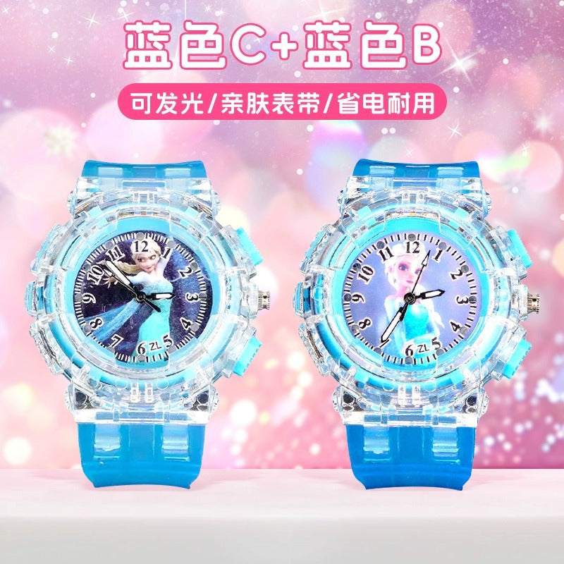 Elsa princess kids watch - girls' luminous electronic watch, cartoon toy, preschool 3-6 years old, waterproof night light