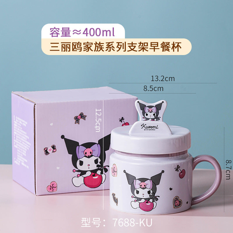 Sanrio ceramic mug Hello Kitty mobile phone holder cup lid high value coffee cup couple cute drinking cup