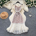 French romantic style heavy lace sleeveless dress - women's summer sheer slimming elegant long gown