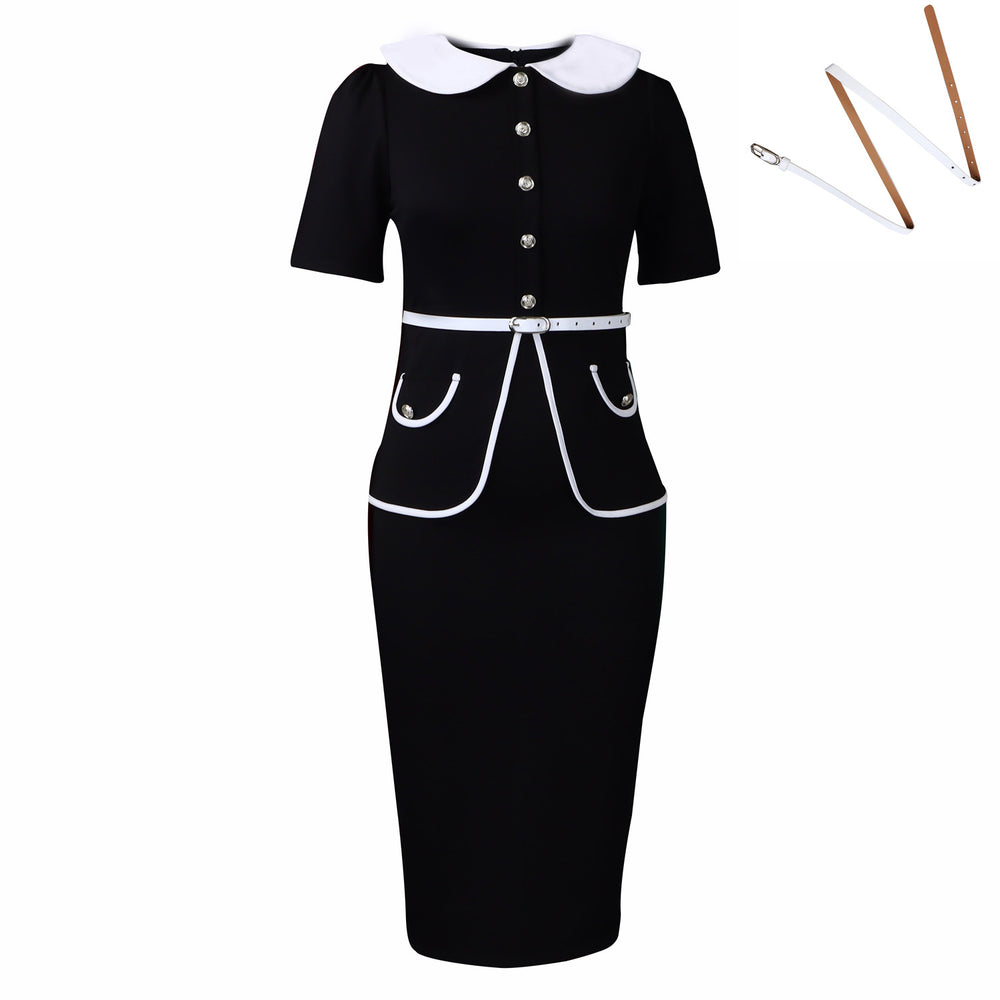 D585  foreign trade women's new summer short-sleeve fashionable elegant ol color block high waist african dress