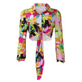 D3267  new fashion european and american foreign trade women's cross-border printed turn-down collar tie-neck long sleeve european and american blouse