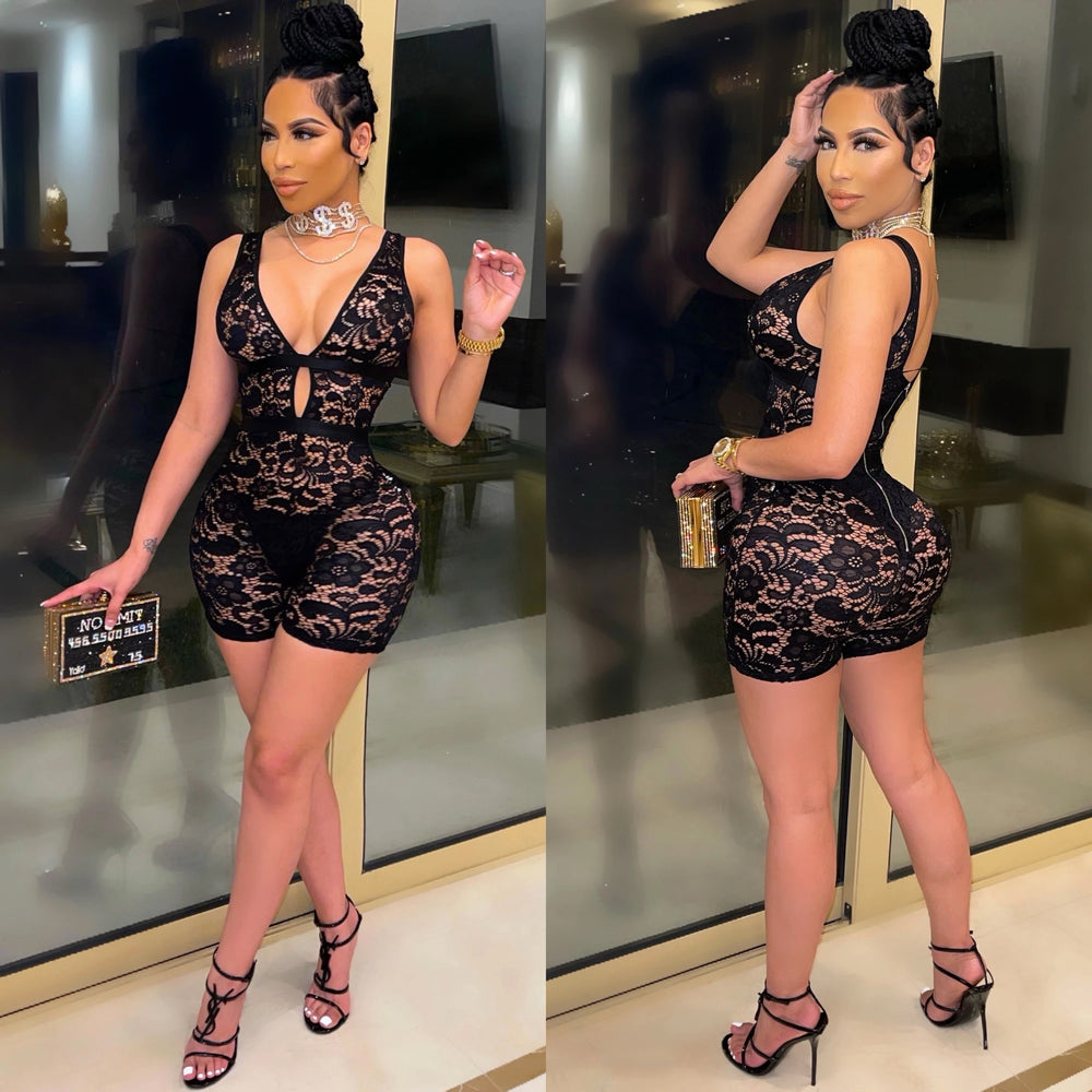 X5213 special offer: no returns or exchanges. please purchase with care. cross-border fashion women's sexy v-neck lace nightclub jumpsuit