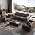 Genuine leather office sofa set - italian minimalist retro style - pull-button straight row three-seater negotiation and reception sofa