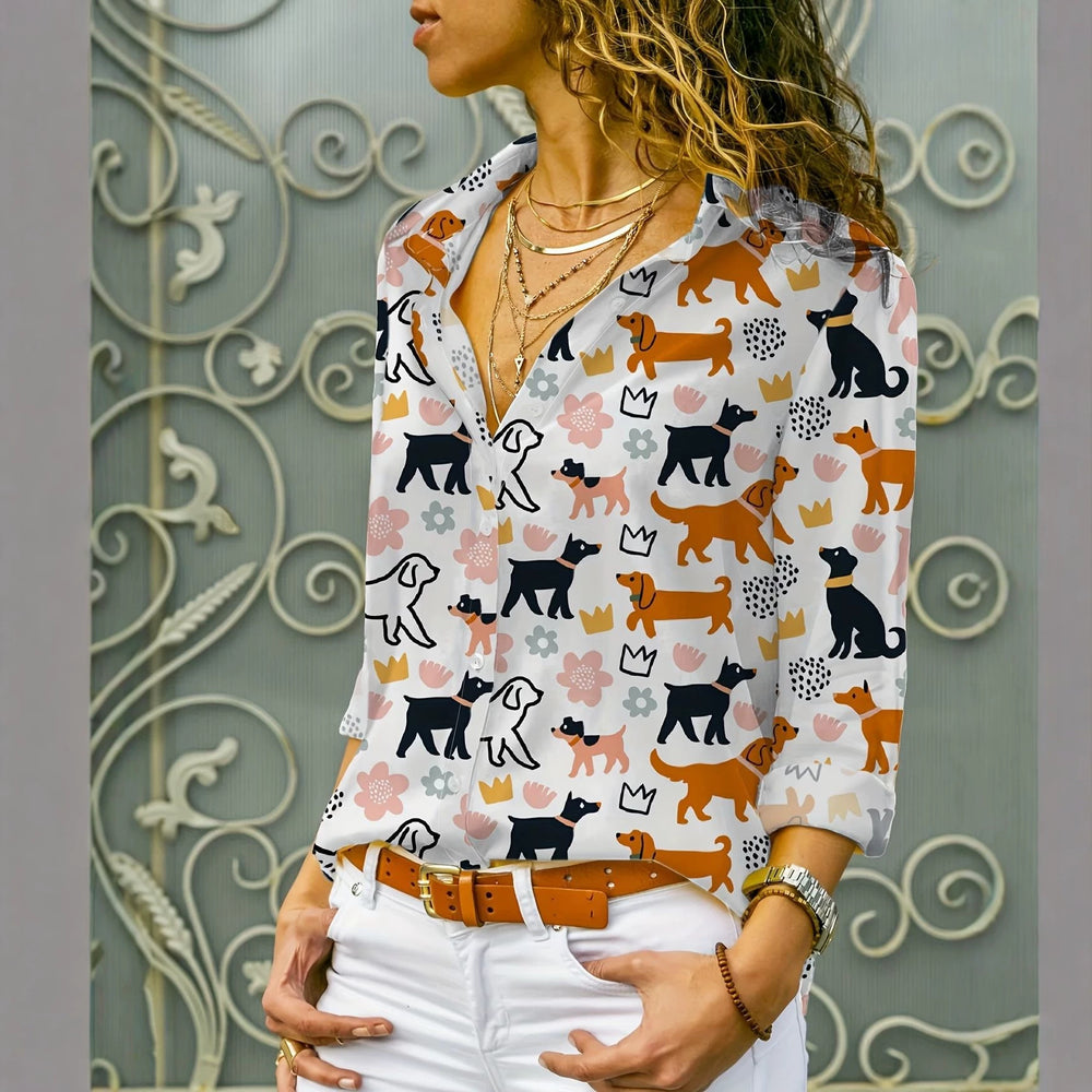 wholesale women's long-sleeved shirts, trendy all-season shirts with popular cross-border print designs, dropshipping available