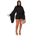C7432 cross-border   fashion women's fashion casual pleated solid color jumpsuit shorts new