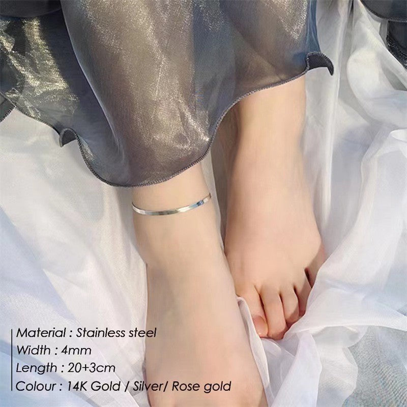 men's and women's anklets, gold-plated flat snake chain anklets, titanium steel anklets, 14k gold titanium steel anklets wholesale