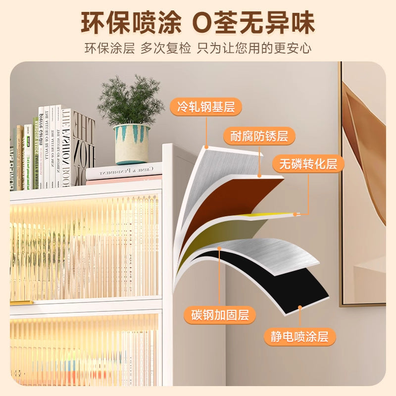 Steel bookcase with doors, dustproof storage rack, all-in-one wall-mounted multifunctional kids' bookshelf, freestanding storage cabinet for home use