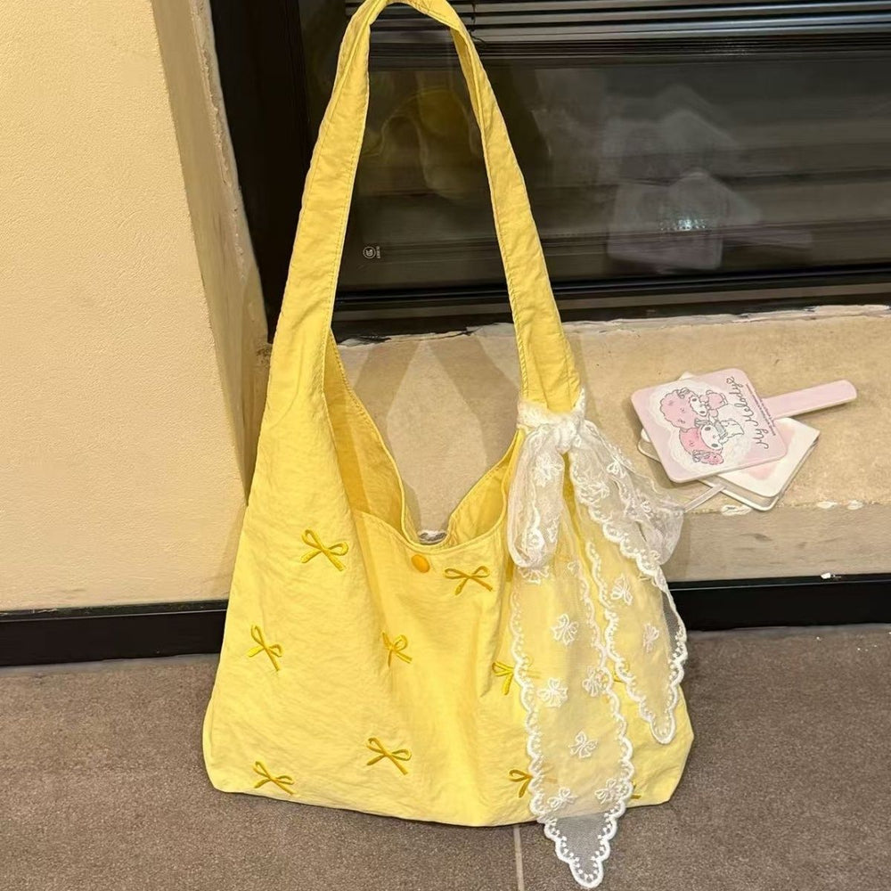 spring new arrival: large capacity shoulder bag vest - korean style sweet embroidered bowknot ruched versatile commuter bag for women