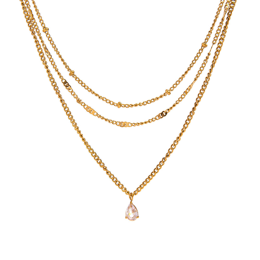 Frenchaccessible luxury double-layer water wave single diamond super flash titanium steel necklace for women easiest for match cold style classy sense necklace clavicle chain