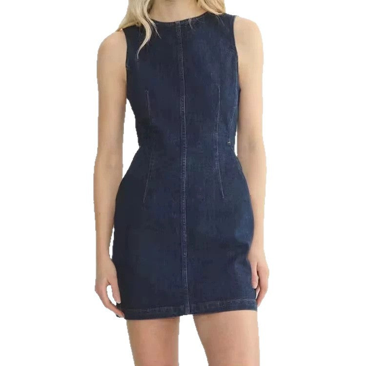 Amazon cross-border  summer sleeveless fashionable trendy minimalist casual denim dress for women