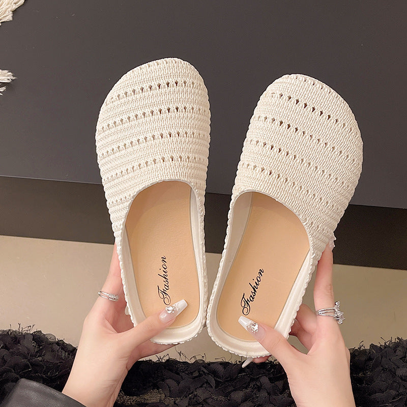 2025 summer new arrivalretro woven cut out vacation sandals toe half slippers women's shoes fashionoutwear sandals