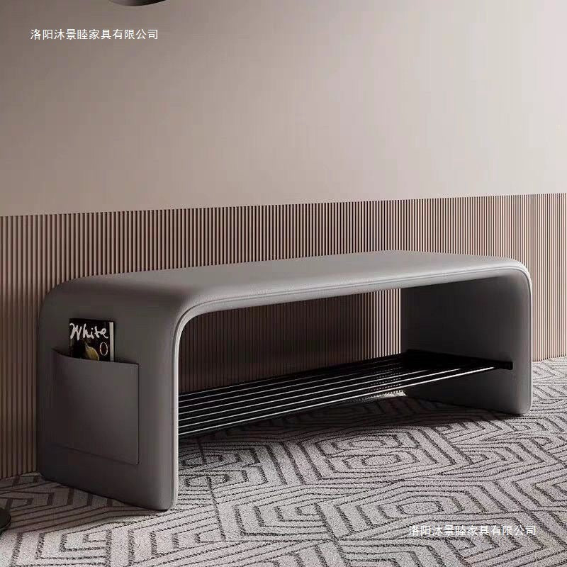 Italian normcore shoe changing stool modern accessible luxury soft bag bench black leather entrance stool for home entrance shoe stool