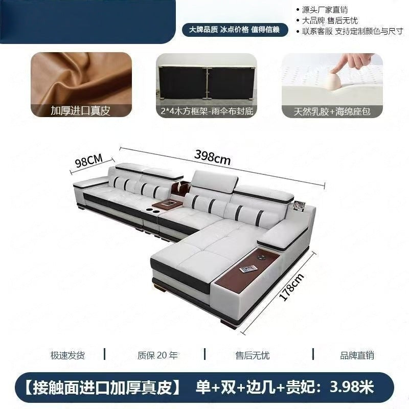 Massage genuine leather sofa italian minimalist living room smart multifunctional sofa 2025 new corner leather sofa