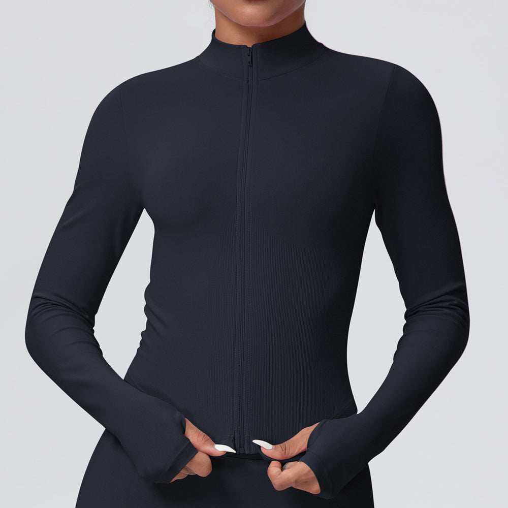 European and american seamless stand collar zipper long sleeve yoga jacket women's tight-fitting quick-dry outerwear running fitness apparel sports top