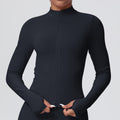 European and american seamless stand collar zipper long sleeve yoga jacket women's tight-fitting quick-dry outerwear running fitness apparel sports top
