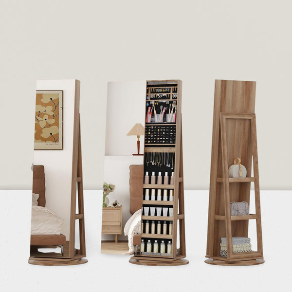 Jewelry cabinet mirror rotating household full body floor mirror cloakroom full-length mirror jewelry skin care product storage cabinet