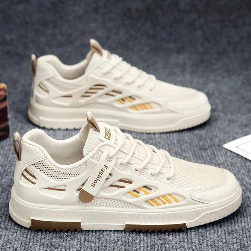 Men's spring breathable anti-odor mesh sneakers - trendy, versatile casual skate shoes for students - soft sole white sneakers